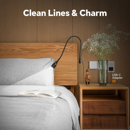 Wall Mounted Reading Light, Minimalist Headboard Mount Book Light, Dimmable LED with Lamp Head Switch Reading Lamp, USB-C Powered, CRI 95+ (4000K + Amber Nightlight) (Black)