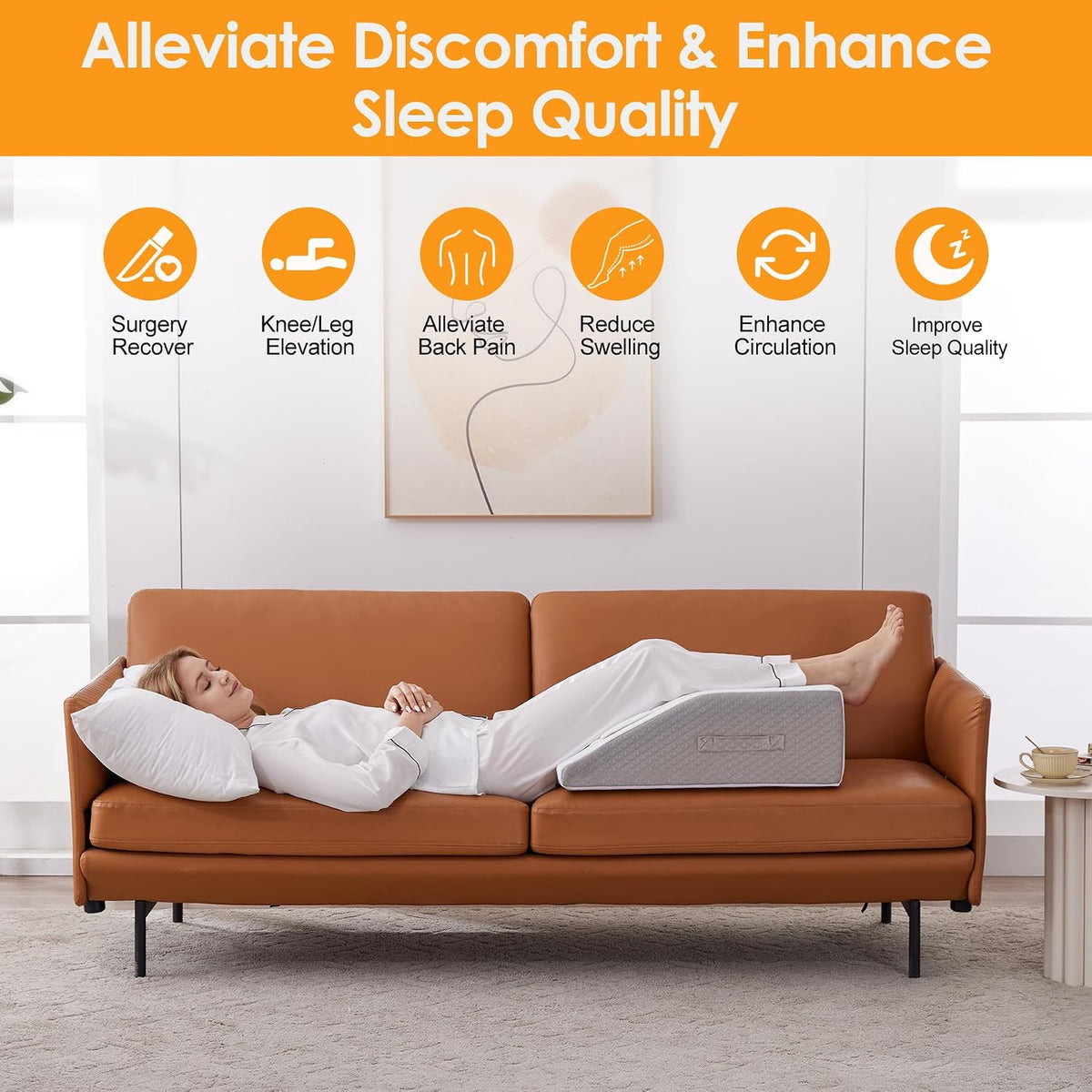 Ruqmuis Leg Elevation Pillow for After Surgery, 10inch Foam Leg Elevating Pillow for Swelling and Blood Circulation, Leg Wedge Pillow for Sleeping, Knee Pillow for Knee Hip Ankle Pain Relief, Velvet