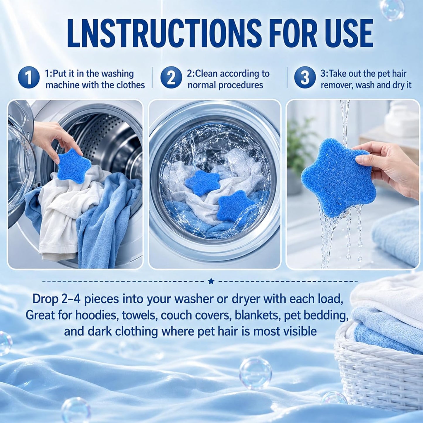 6 PCS Pet Hair Remover for Laundry, Reusable Catcher for Dog & Cat Hair, Fur, Lint & Dander, Gentle on Clothes, Suitable for Washing Machines & Dryers