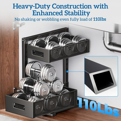 Petiza Under Sink Organizer Adjustable Height 2 Tier Bathroom Organizer Pull Out Cabinet Organer kitchen organizers and storage fridge organizers and storage,White,XL-1 Pack