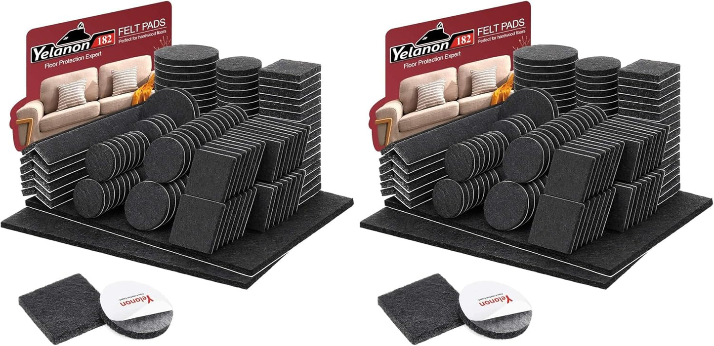 Felt Furniture Pads -182 Pcs Premium Felt Pads for Chair Legs Furniture, Floor Protectors for Hardwood Floors, Black