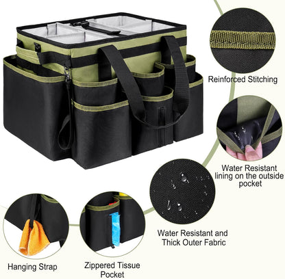 Large Rolling Cleaning Caddy Bag with Detachable Trolley,Cleaning Cart on Wheels with Shoulder Strap,Cleaning Supplies Organizer for Housekeepers,Purple