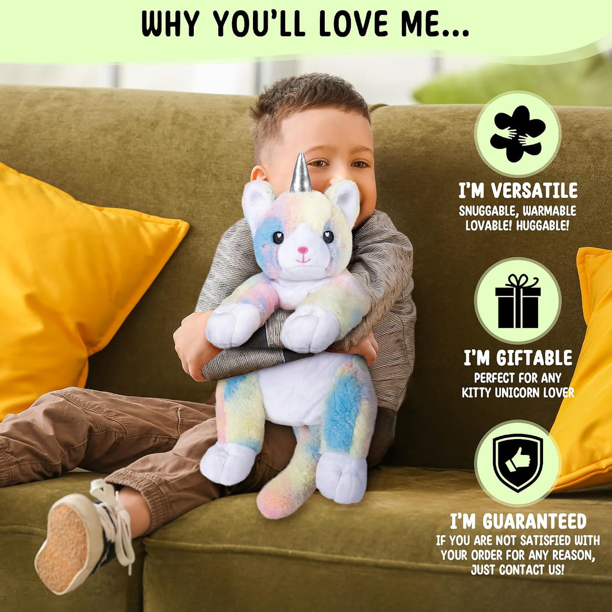 Bunny Microwavable & Weighted Stuffed Animals - 1.5 Lbs Unscented Heating Pad for Period Cramps Pain Relief and Anxiety, Cute Bunny Plush Toys Gifts for Women Girls Adults and Kids by Happy Fuel
