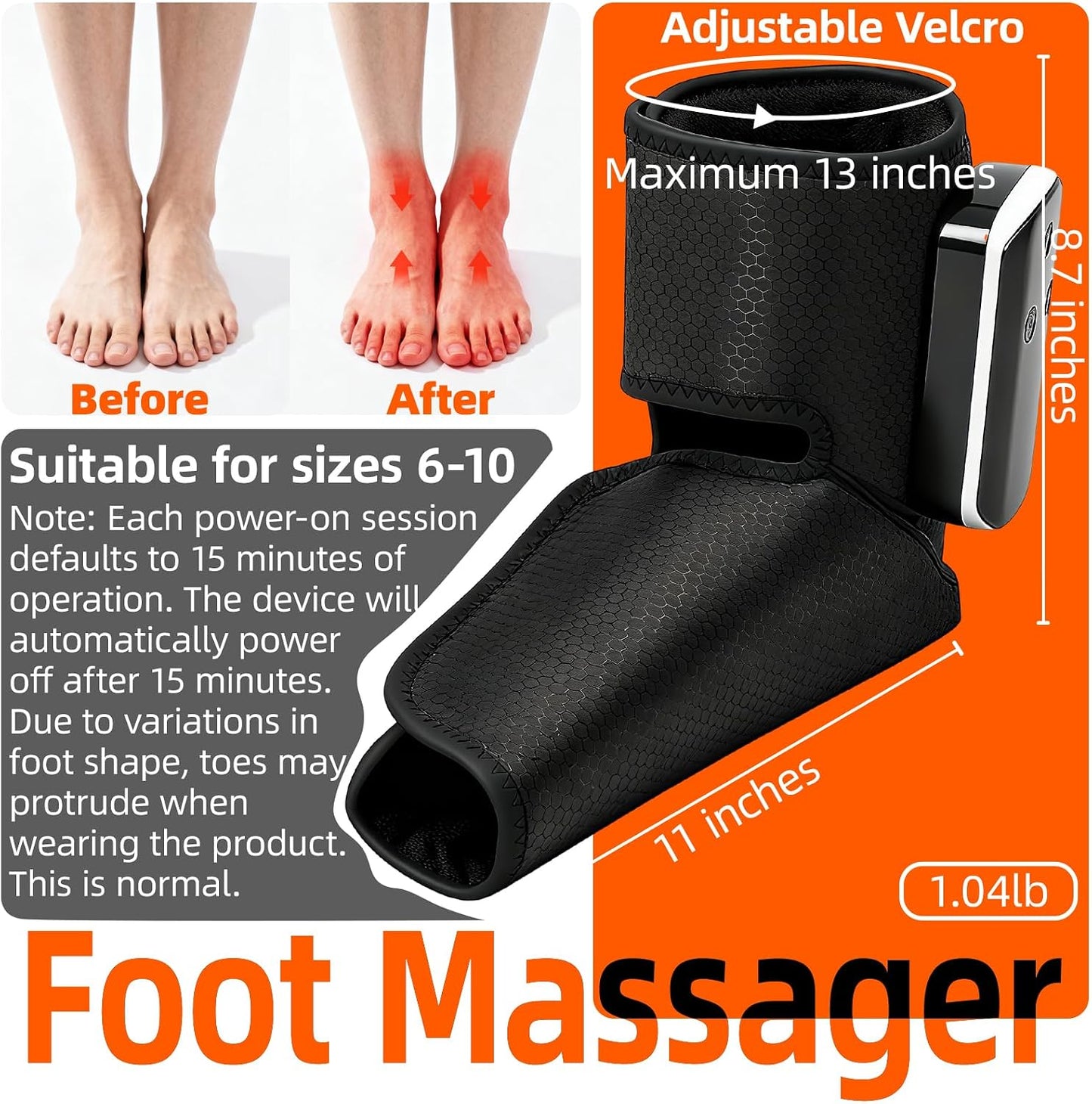 Cordless Air Compression Foot and Ankle Massager with Heat,1Wap | Portable Heat & Vibration Wrap for Tired Feet, Sore Arms & Swollen Ankles; Cordless, Rechargeable Gift for Men and Women