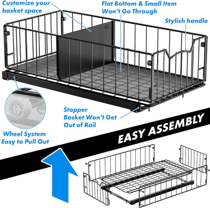 Simple Houseware Pull-Out Cabinet Sliding Basket, 17.2Dx9.7Wx5H, Chrome | Ideal for Kitchen and Bathroom Cabinet Storage Organizer, Under Sink or Pantry Organization