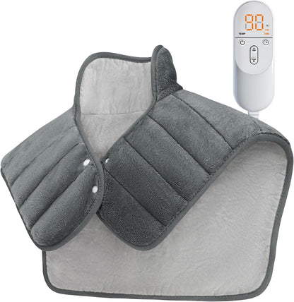 Heating Pad for Neck and Shoulders and Back Weighted,24x23In,Silver Grey | Electric Heated Wrap for Daily Relaxation, 6 Heat Settings, 4 Auto-Off Timers, Large Heat Pad for Women Men,Birthday Gift
