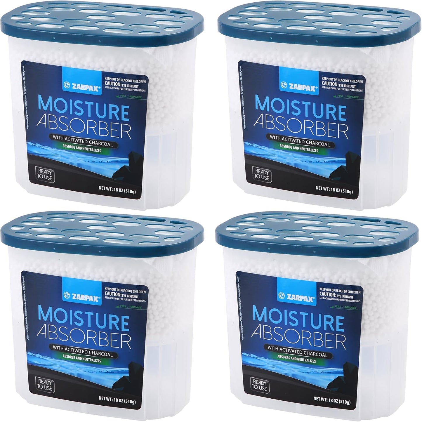 ZARPAX Moisture Absorber Activated Charcoal 10.5 oz/300g | Removes Moisture, Damp, Humidity & Odors | Odor Absorber | Moisture Trap for Bathroom, Closet, Kitchen & Small Spaces | Set of 4