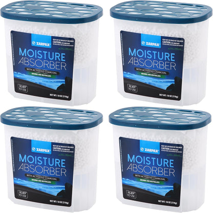ZARPAX Moisture Absorber Activated Charcoal 10.5 oz/300g | Removes Moisture, Damp, Humidity & Odors | Odor Absorber | Moisture Trap for Bathroom, Closet, Kitchen & Small Spaces | Set of 4