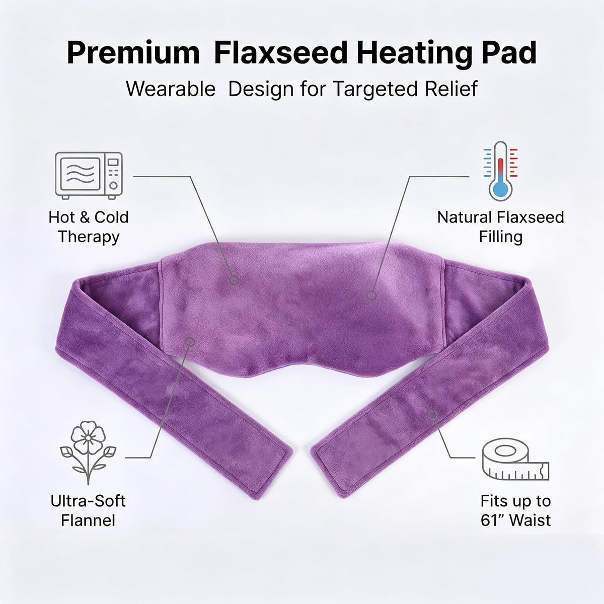 Microwave Heating Pad for Back Pain Relief, Flaxseed Microwavable Heating Pad with Removable Washable Flannel Cover, Moist Heating Pad for Period Cramps & Muscle Relaxation,10''x18''