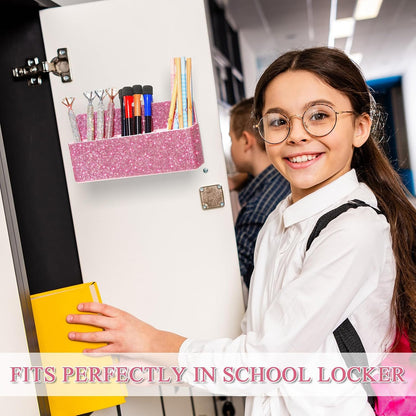 MotiMind Purple Locker Accessories for Girls, Bling Magnetic Pen Holder for Refrigerator, Back to School Rhinestone Marker Holder for Locker, Sparkly Gift for Student (Medium,Rhinestone)