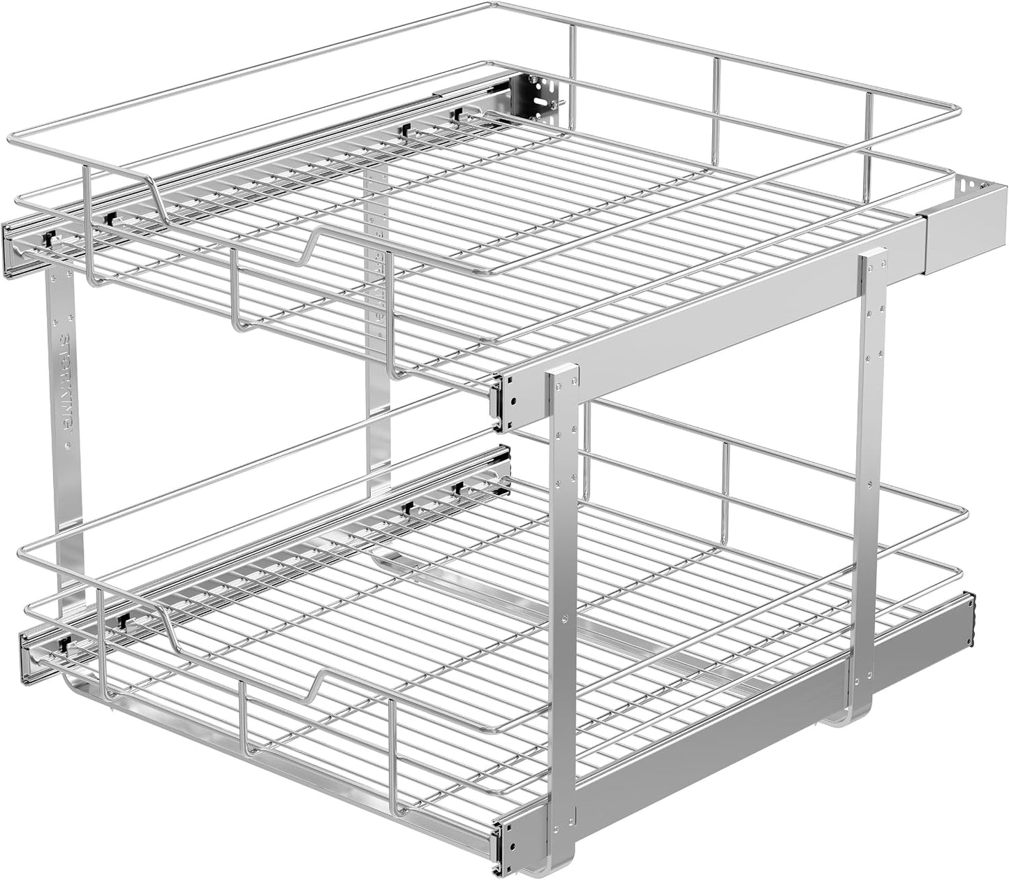 Pull Out Cabinet Organizer 15" W X 22" D, Chromed, Full Slide Out Drawers | For Kitchen Organizers and Storage, Pull Out Drawers For Cabinets Capacity Heavy Duty Caddy, Cabinet Shelves, Bathroom Pantry