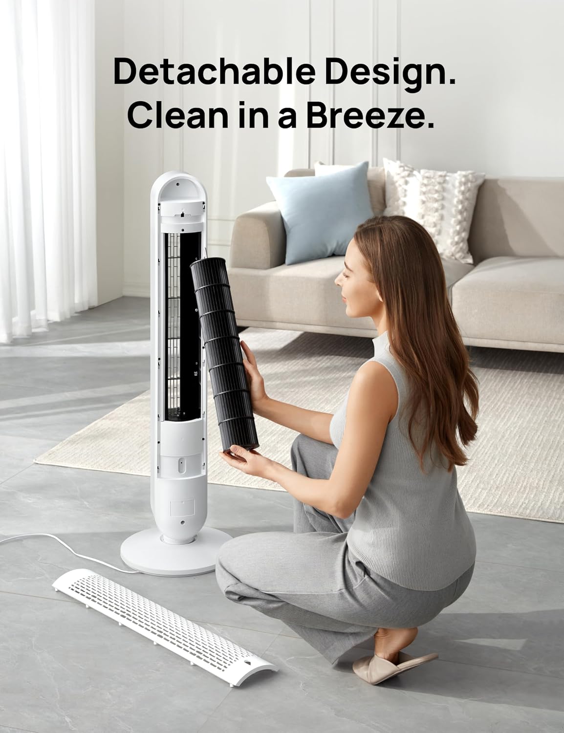 DREO Tower Fan for Bedroom, 28ft/s High Velocity, 9 Speeds, DC Motor