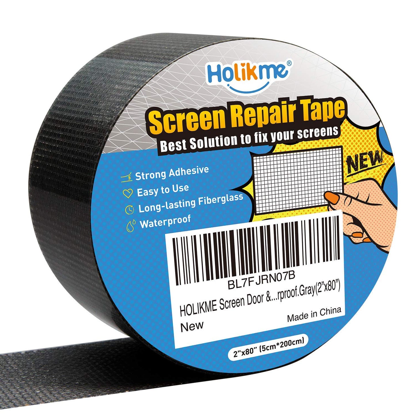 Holikme Window Screen Repair Tape, Door Window Fly Lanai Screen Repair kit Patch Tape Strong Adhesive Long Lasting Fiberglass Covering Wire Mesh Repair Tape Seal for Repair Holes Tears 2"W×80"L, Grey