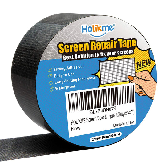 Holikme Window Screen Repair Tape, Door Window Fly Lanai Screen Repair kit Patch Tape Strong Adhesive Long Lasting Fiberglass Covering Wire Mesh Repair Tape Seal for Repair Holes Tears 2"W×80"L, Grey