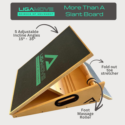 Adjustable Wooden Slant Board - Calf Stretcher - Foot Roller & Toe Stretcher