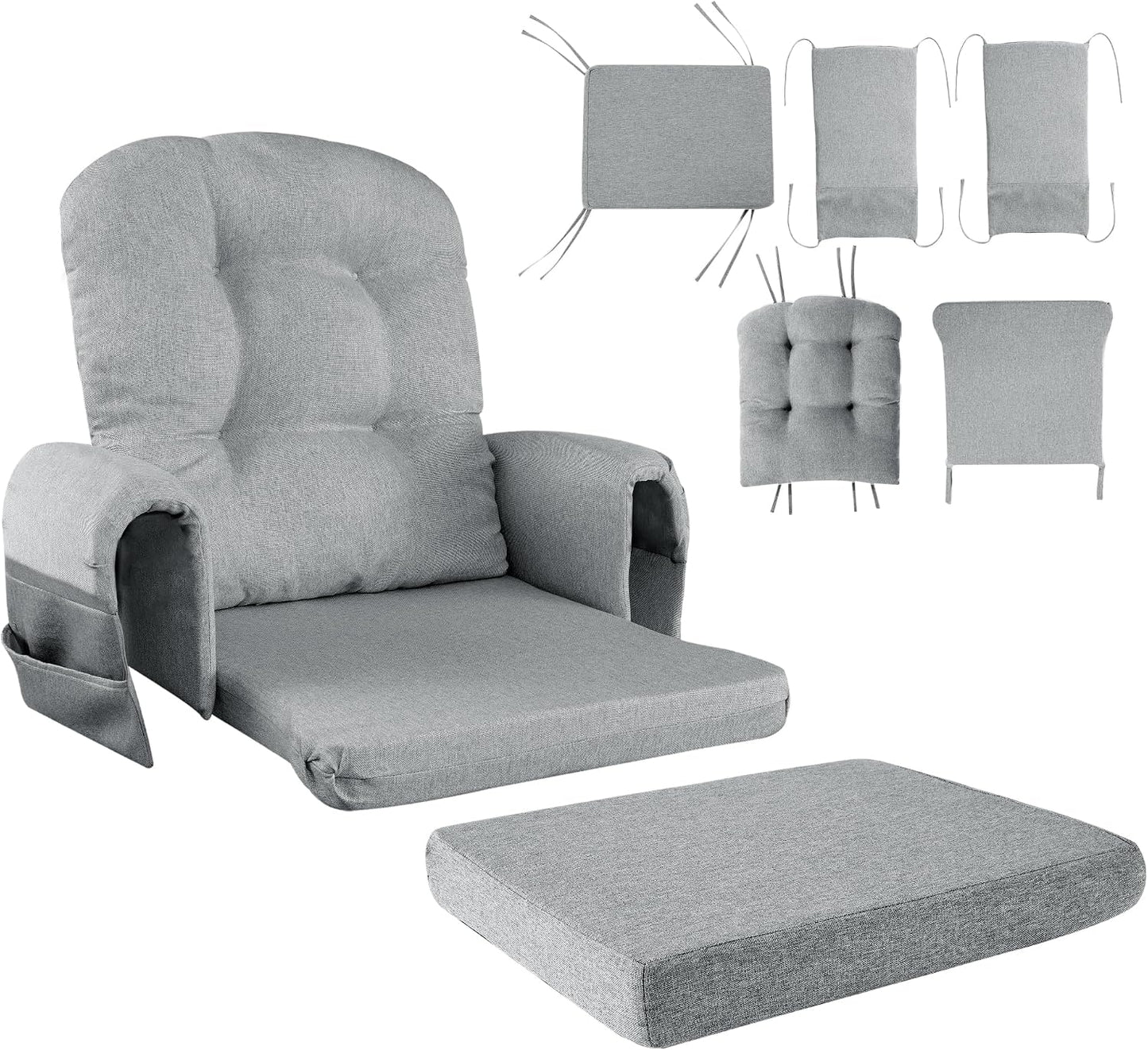 HOMBYS Glider Rocker Replacement Cushions with Storage Side Pocket,Linen-Like Fabric, Foam & Microfiber Filling, Non-Slip & Washable,Thickened & Supportive for Glider Rocking Chair (Khaki)