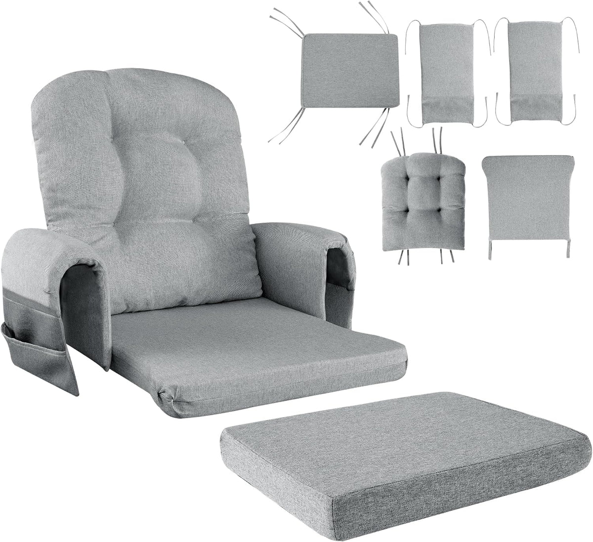 HOMBYS Glider Rocker Replacement Cushions with Storage Side Pocket,Linen-Like Fabric, Foam & Microfiber Filling, Non-Slip & Washable,Thickened & Supportive for Glider Rocking Chair (Khaki)