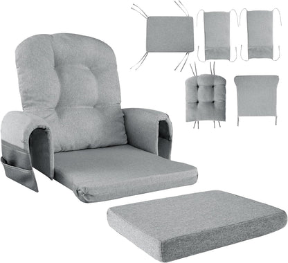 HOMBYS Glider Rocker Replacement Cushions with Storage Side Pocket,Linen-Like Fabric, Foam & Microfiber Filling, Non-Slip & Washable,Thickened & Supportive for Glider Rocking Chair (Khaki)