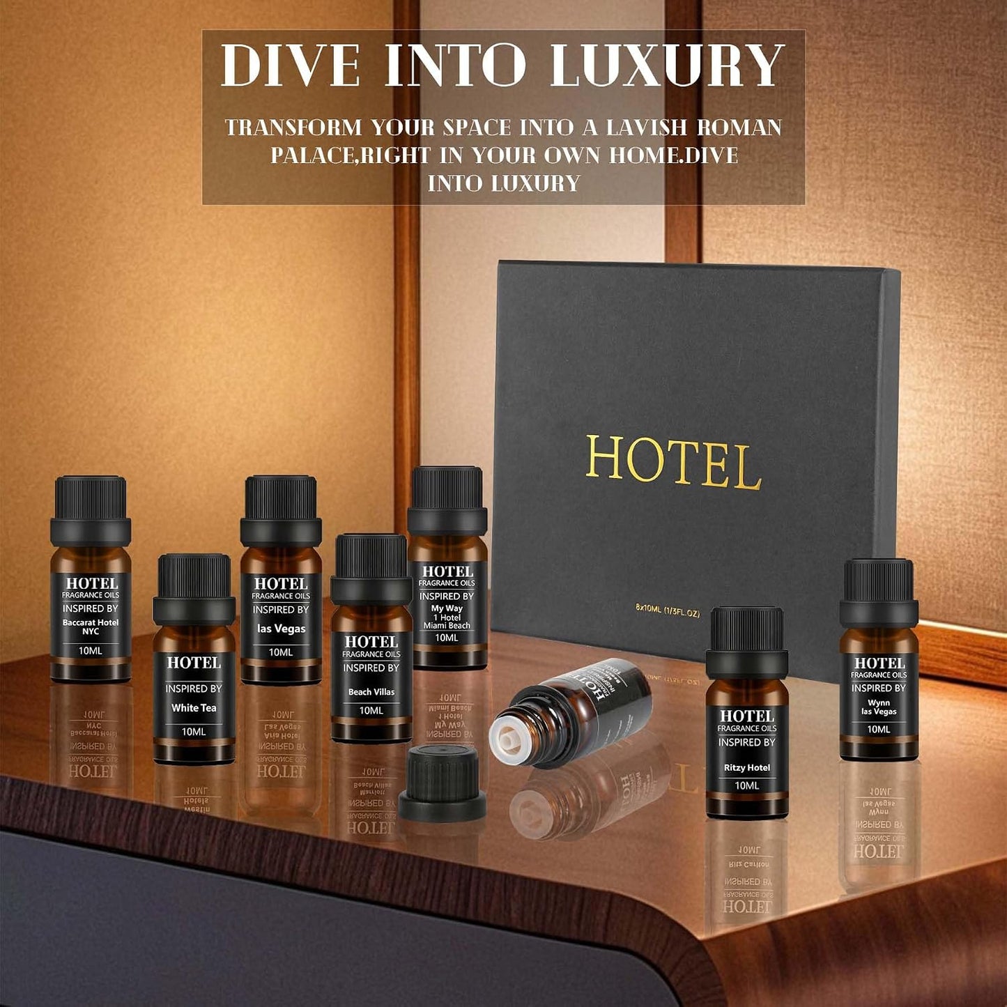 Hotel Collection Diffuser Essential Oil Gift Set,Hotel Scents for Home,Stress Relief Air Freshening,My Way,The Beach Villas and Other Luxury Hotel Scents Waterless Essential Oil Diffuser