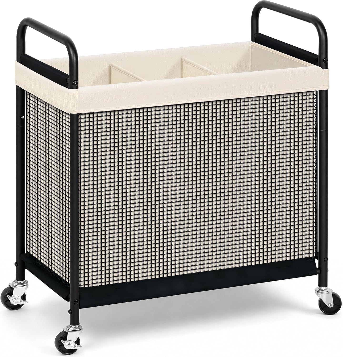 STORAGE MANIAC Rolling Laundry Hamper with Wheels 2-Section Laundry Sorter Rolling Laundrys Basket on Wheels with Removable Bag Clothes Hamper Laundrys Organizer Cart Bathroom Bedroom 100L Beige