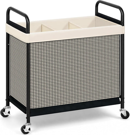 STORAGE MANIAC Rolling Laundry Hamper with Wheels 2-Section Laundry Sorter Rolling Laundrys Basket on Wheels with Removable Bag Clothes Hamper Laundrys Organizer Cart Bathroom Bedroom 100L Beige