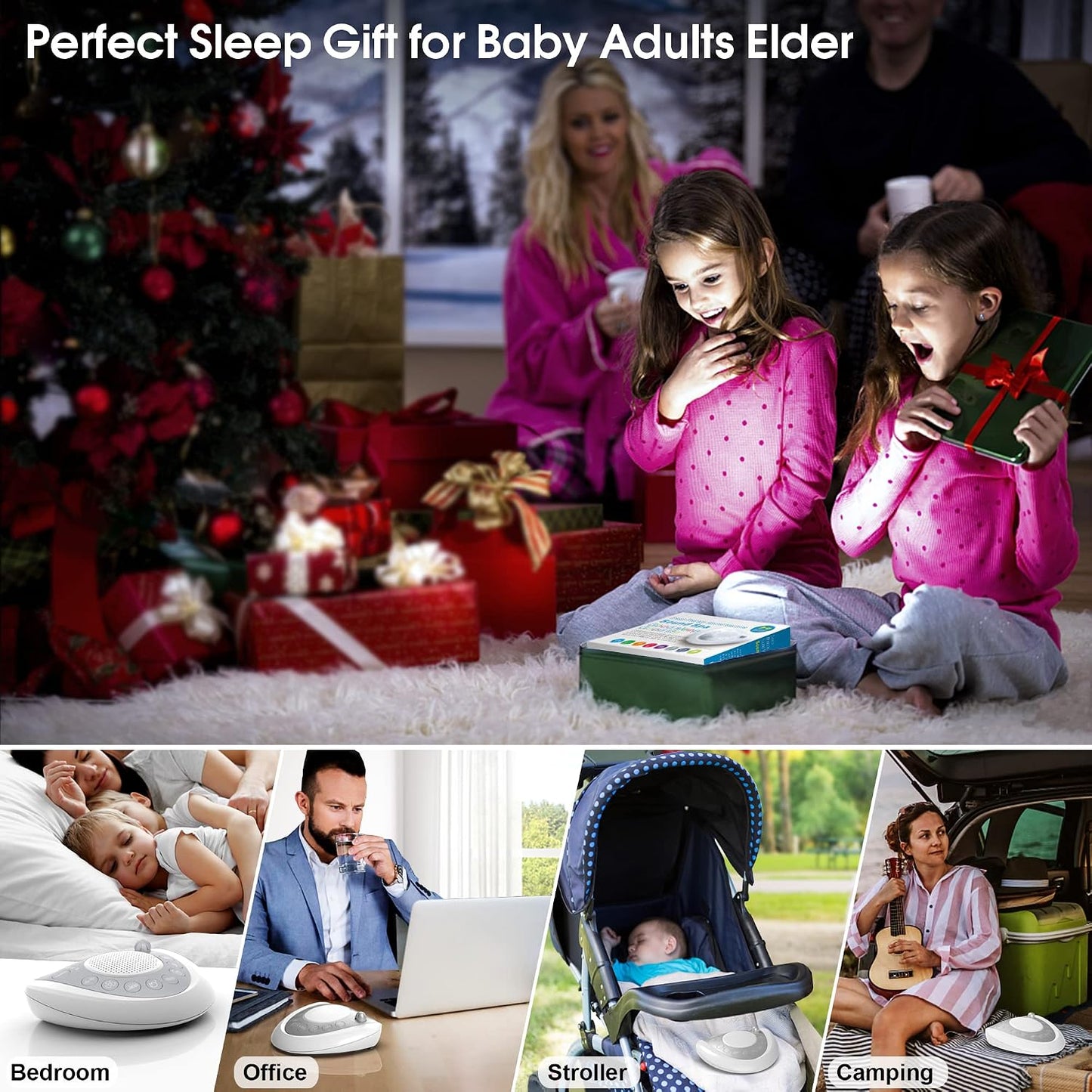 Mesqool Portable White Noise Machine with 24 Soothing Sounds for Sleep | Timer and memory function, headphone jack, USB charging, and AC or battery power for babies, kids, adults and travel