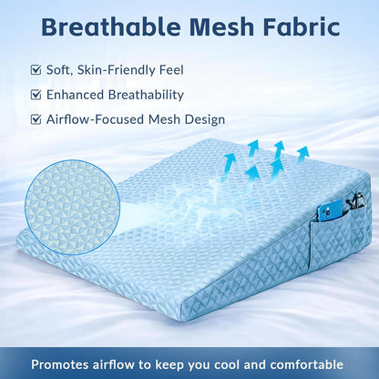 8" Leg Elevation Pillow, Memory Foam Wedge Pillow for Leg & Knee Support | Knee, Hip & Ankle Support. Elevates Legs For Comfortable Sleeping, Resting, And Recovery With A Supportive Wedge Shape.