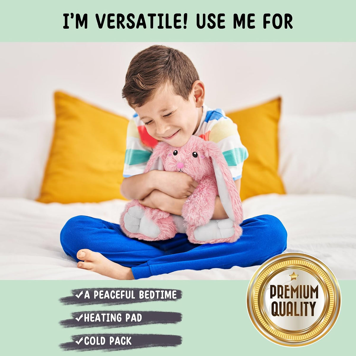 Bunny Microwavable & Weighted Stuffed Animals - 1.5 Lbs Unscented Heating Pad for Period Cramps Pain Relief and Anxiety, Cute Bunny Plush Toys Gifts for Women Girls Adults and Kids by Happy Fuel