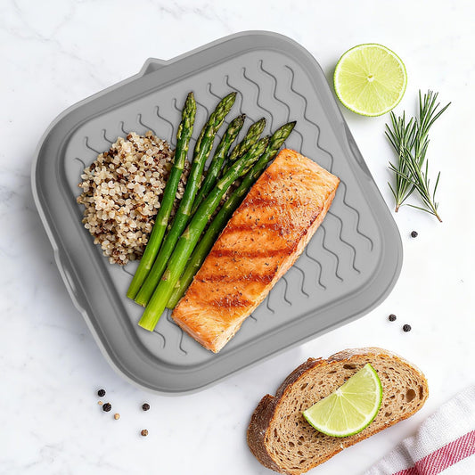 7.7 Inch Silicone Air Fryer Liners Square 2 Pack, Reusable Collapsible Dishwasher Safe Stackable Basket for Air Fryers (One Gray and One Green)