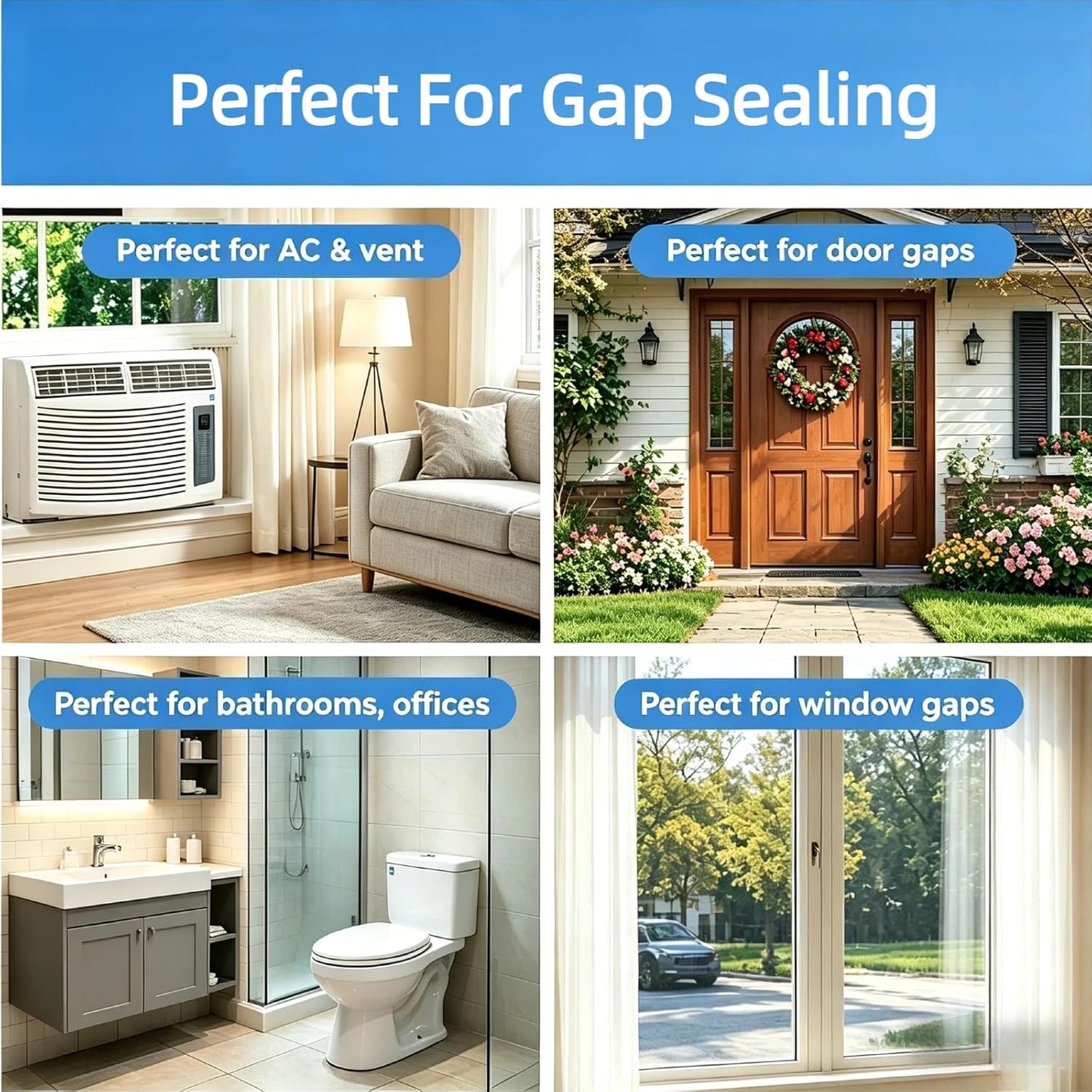 Litaibai Transparent Window Weather Sealing Tape, 2 in x 33 ft, 20 Mil | 20 mil clear PET film, removable adhesive, helps reduce drafts and energy loss, for windows, doors, and window AC units