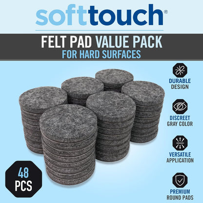 SoftTouch Assorted Size Round Mini Self-Stick Furniture Slider Felt Pads for Hard Surfaces, Noise-Reducing Adhesive Furniture Moving Pads for Beds, Sofas, Dressers, 46-Count, Brown