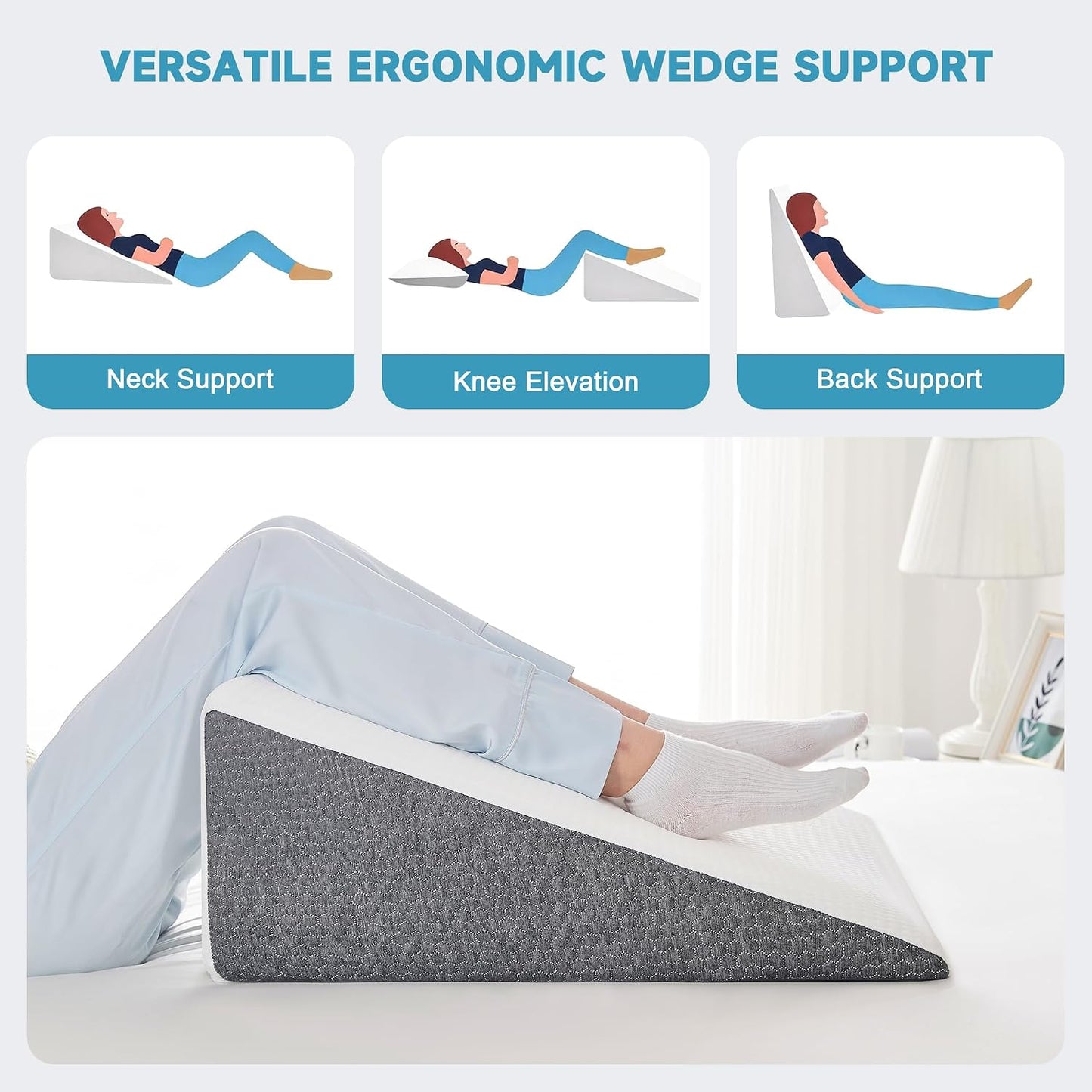 Yojoker Wedge Pillow for Sleeping - 12 Inch Bed Wedge for Headboard Triangle Pillow, Memory Foam Wedges for Acid Reflux, GERD, Snoring, Post Surgery Back Pain Relief, Leg Elevation, Washable Cover