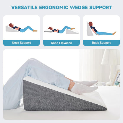 Yojoker Wedge Pillow for Sleeping - 12 Inch Bed Wedge for Headboard Triangle Pillow, Memory Foam Wedges for Acid Reflux, GERD, Snoring, Post Surgery Back Pain Relief, Leg Elevation, Washable Cover