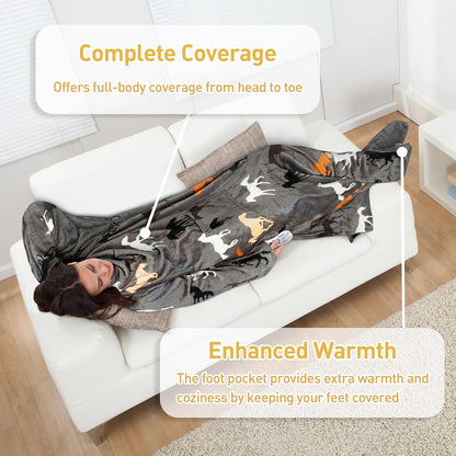 Catalonia Wearable Blanket with Sleeves & Foot Pocket for Adults | Soft Fleece Throw Wrap with Hands-Free Comfort, Perfect for Reading, TV Time & Relaxing, Christmas Gift for Women & Men