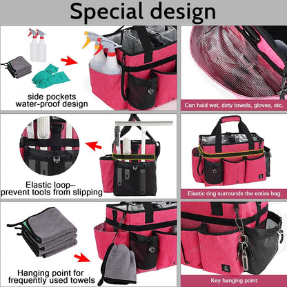 Large Cleaning Caddy Bag Built-in hard plastic sheet Aluminum foil lining | Waterproof nylon, aluminum foil lining, detachable dividers, dual straps for housekeepers