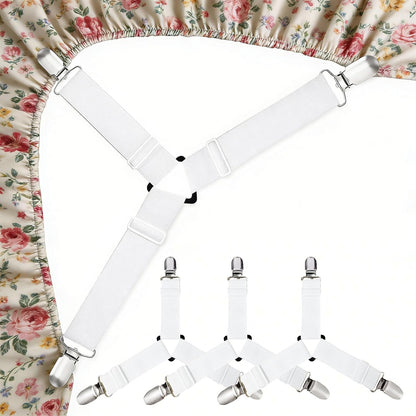 4 Pack Bed Sheet Holder Straps, Sheet Fastaner for Fitted Sheets | Adjustable Elastic Sheet Keepers with Metal Clips, Keep in Place Fitted Bedding Straps, Firm Tight Suspenders for Mattress