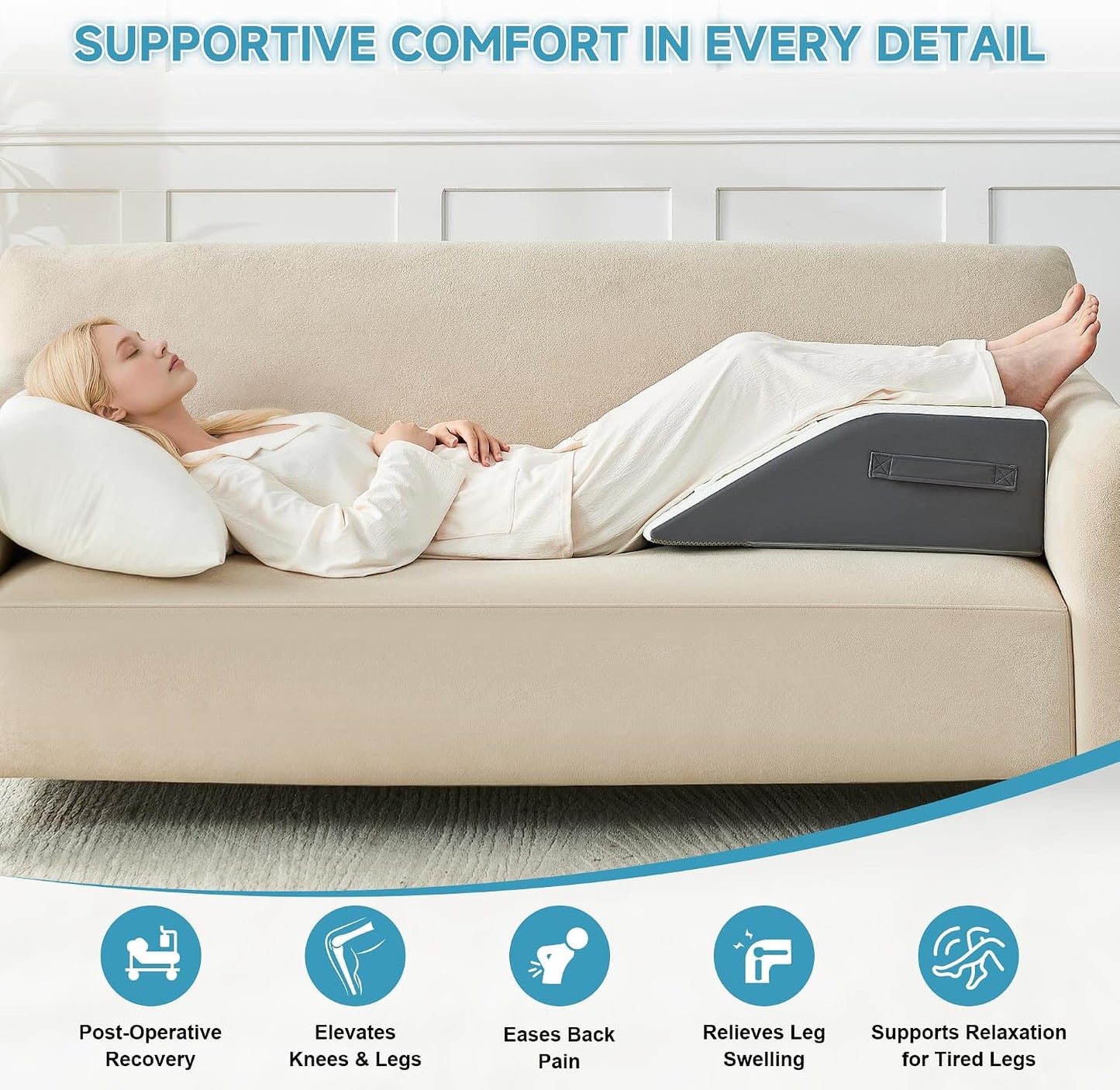 Yojoker Leg Elevation Pillows for Swelling, Memory Foam Wedge Pillow for Legs Blood Circulation, Leg Elevation Pillows for After Surgery, Knee Wedge Pillow for Sleeping Back Hip Ankles Relief