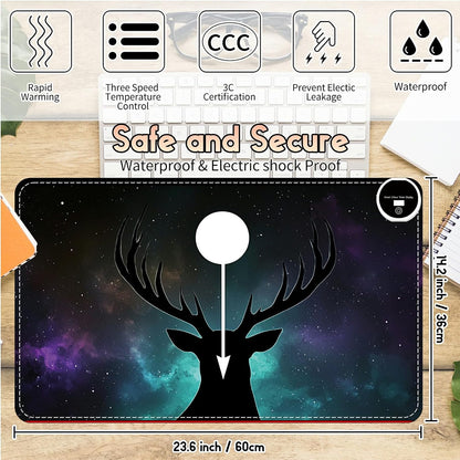 Heated Desk Pad Heated Large Mouse Pad, Electric Quickly Warm Desk Mat with 3 Levels Heating 3 Hours Auto Shut-Off, 31.5" x 13" Warm Gaming Mousepad Hand Foot Warmer, Baby Elephant
