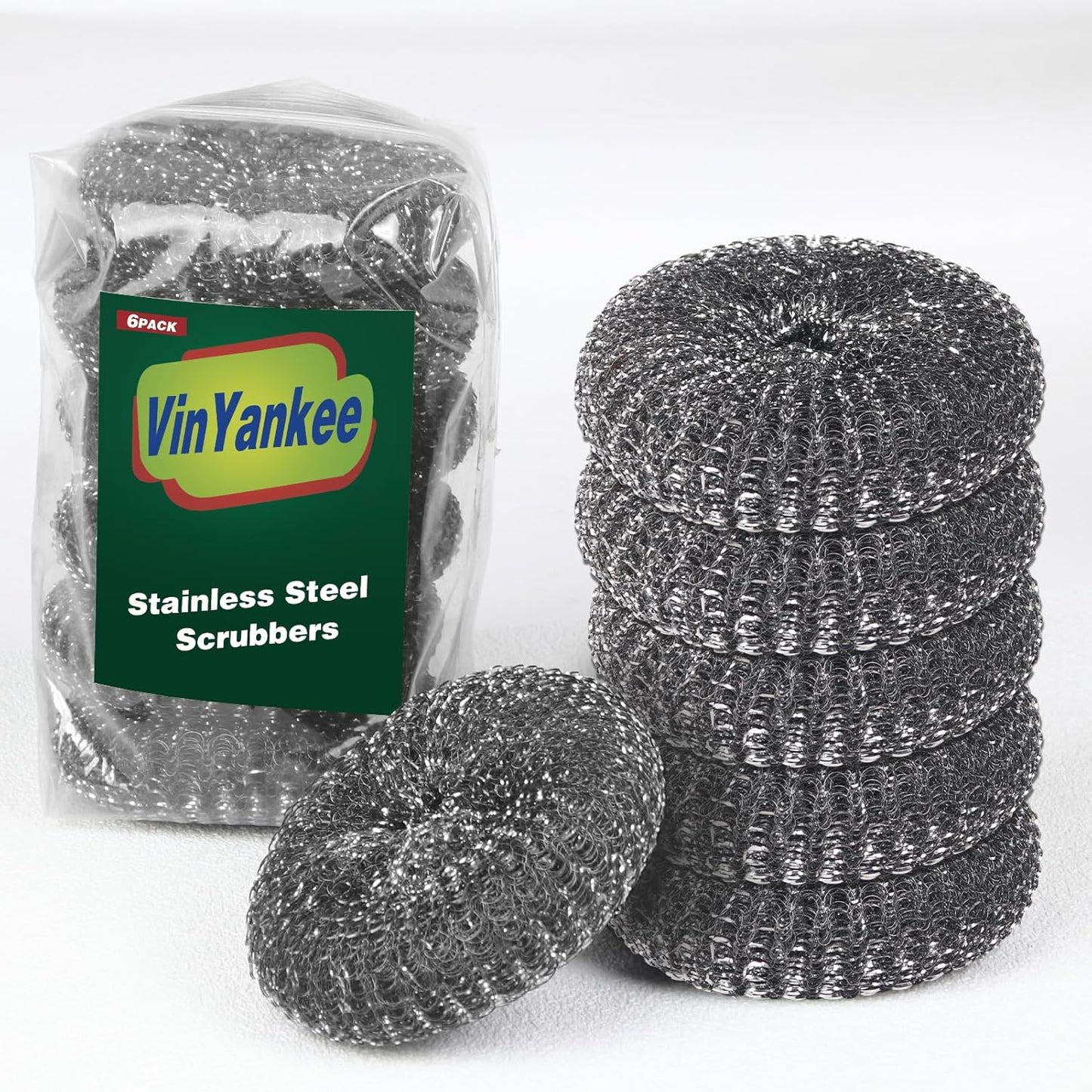 6PCS Steel Wool Scrubber Sponge Set, Barbecue Grill Cleaning Scrubber Pads | Stainless Steel Scrubber Replacement for Scouring Messes from Cast Iron, Pots, Pans, Grill, Stoves, Sink (6 Pads)