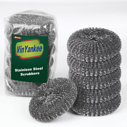 6PCS Steel Wool Scrubber Sponge Set, Barbecue Grill Cleaning Scrubber Pads | Stainless Steel Scrubber Replacement for Scouring Messes from Cast Iron, Pots, Pans, Grill, Stoves, Sink (6 Pads)