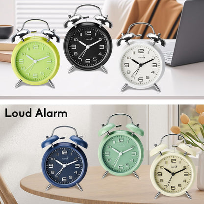FLOITTUY Loud Alarm for Deep Sleepers 4'' Twin Bell Alarm Clock with Backlight for Bedroom and Home Decoration(Green)