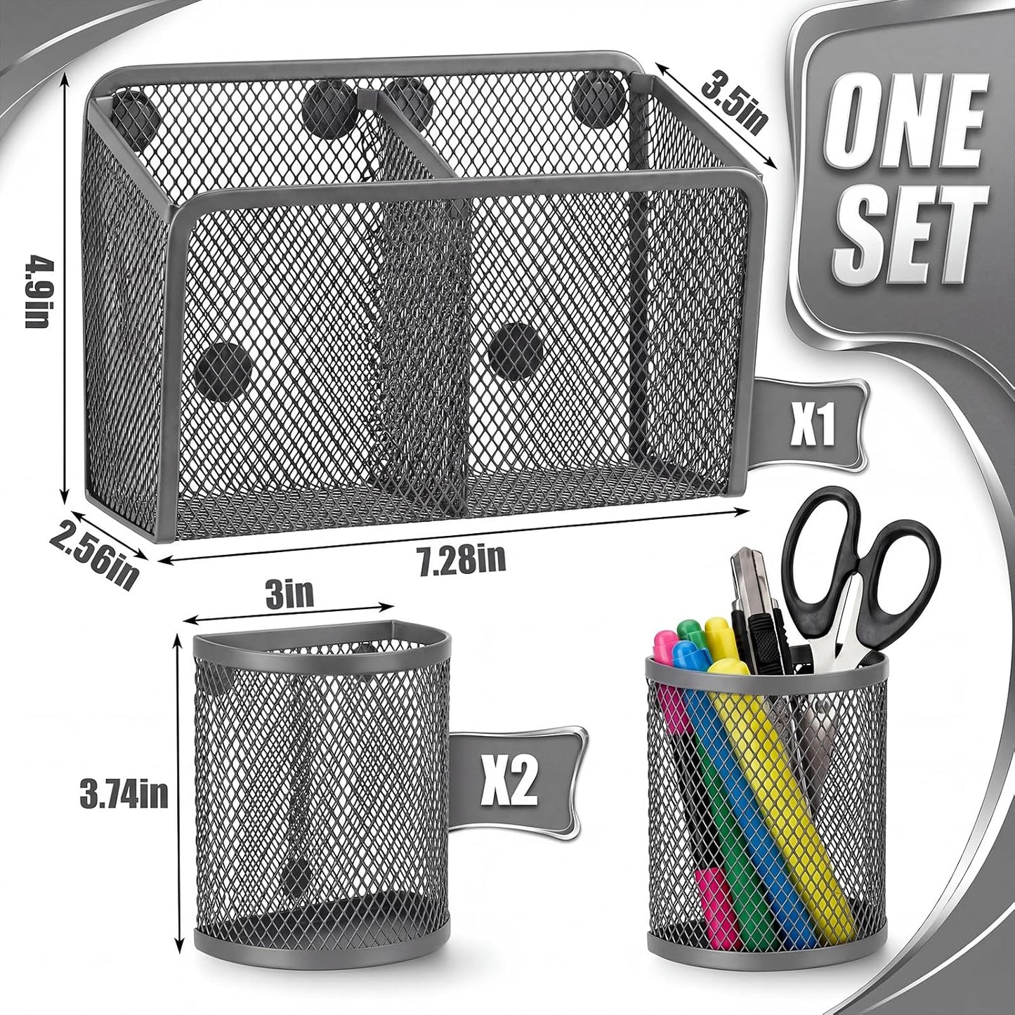 3 Pcs Magnetic Locker Accessories Mesh Metal Pen Holder,Sage Green | Strong Magnets Magnetic Pencil Holder, Mesh Metal Marker Storage Basket Organizer, for Locker Whiteboard Fridge School Office