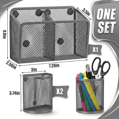 3 Pcs Magnetic Locker Accessories Mesh Metal Pen Holder,Sage Green | Strong Magnets Magnetic Pencil Holder, Mesh Metal Marker Storage Basket Organizer, for Locker Whiteboard Fridge School Office