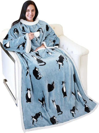Catalonia Sherpa Wearable Blanket with Sleeves and Pocket for Adults