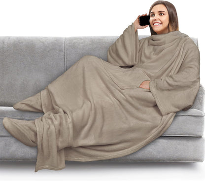 PAVILIA Fleece Blanket with Sleeves, Foot Pockets for Women Men Adults, Plush Wearable Blanket Throw Wrap, Warm Snuggle Blanket Robe, Cozy Gift Ideas Wife Mom, Dark Purple