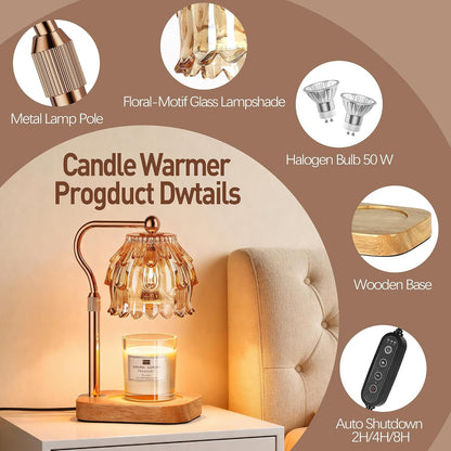 Candle Warmer Lamp with Timer - Flower Electric Wax Melter Warmer Adjustable Height for Jar Candles, Gift for Women, Mom, Christmas, Birthday,Home Decor