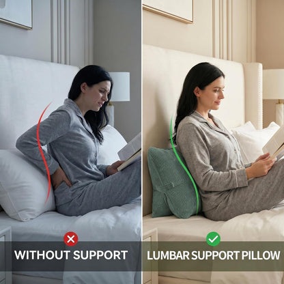 Pat. Pend. Corduroy Lumbar Support Back Pillow for Watching TV, Reading & Gaming, Ergonomic Triangle Support Cushion for Sofa, Armchair & Bed Sitting, Removable Washable Cover, Beige Gray