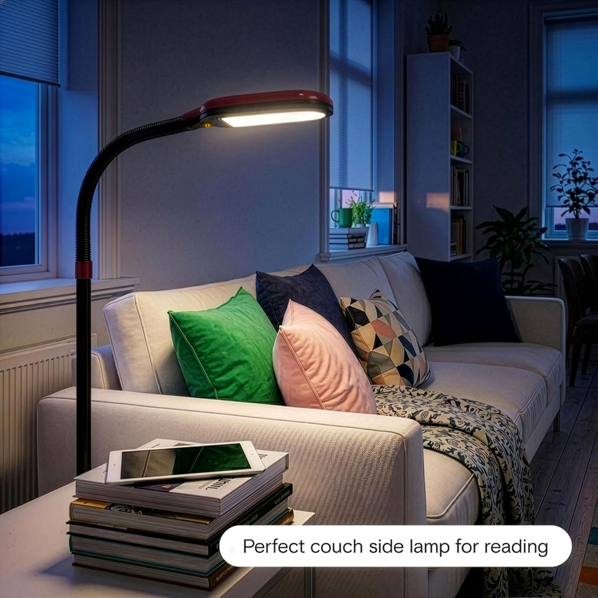 Brightech Litespan - Bright LED Floor Reading Lamp for Over Chair Crafts and Reading, Esthetician Light for Lash Extensions, Gooseneck Adjustable Standing Lamp for Living Room, Bedroom, Office - Black