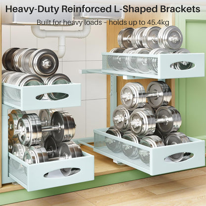 Under Sink Organizer, 2 Tier Pull out Cabinet Organizer Baskets with Mesh Sliding Drawers, Slide out Storage Shelf for Home, Kitchen, Bathroom, Pantry, Office Cabinet, Countertop(1 Pack)