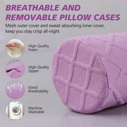 Cozyhealth 3.1" H Small Cervical Roll Pillow, Medium Soft Memory Foam Neck Round Pillow Cylinder Bolster Pillow for Sleeping, Round Neck Support for Bed, Legs, Back and Yoga (Grey, Small - 3.1" H)